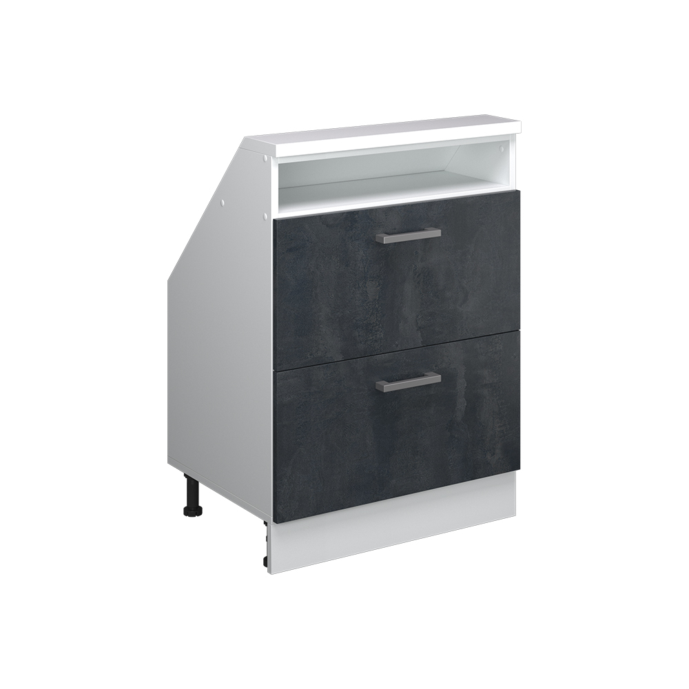 Küchenschrank Für Dachschrägen R-line, Schwarz Beton/weiß, 60 Cm Mit 2 Schubladen, Vicco