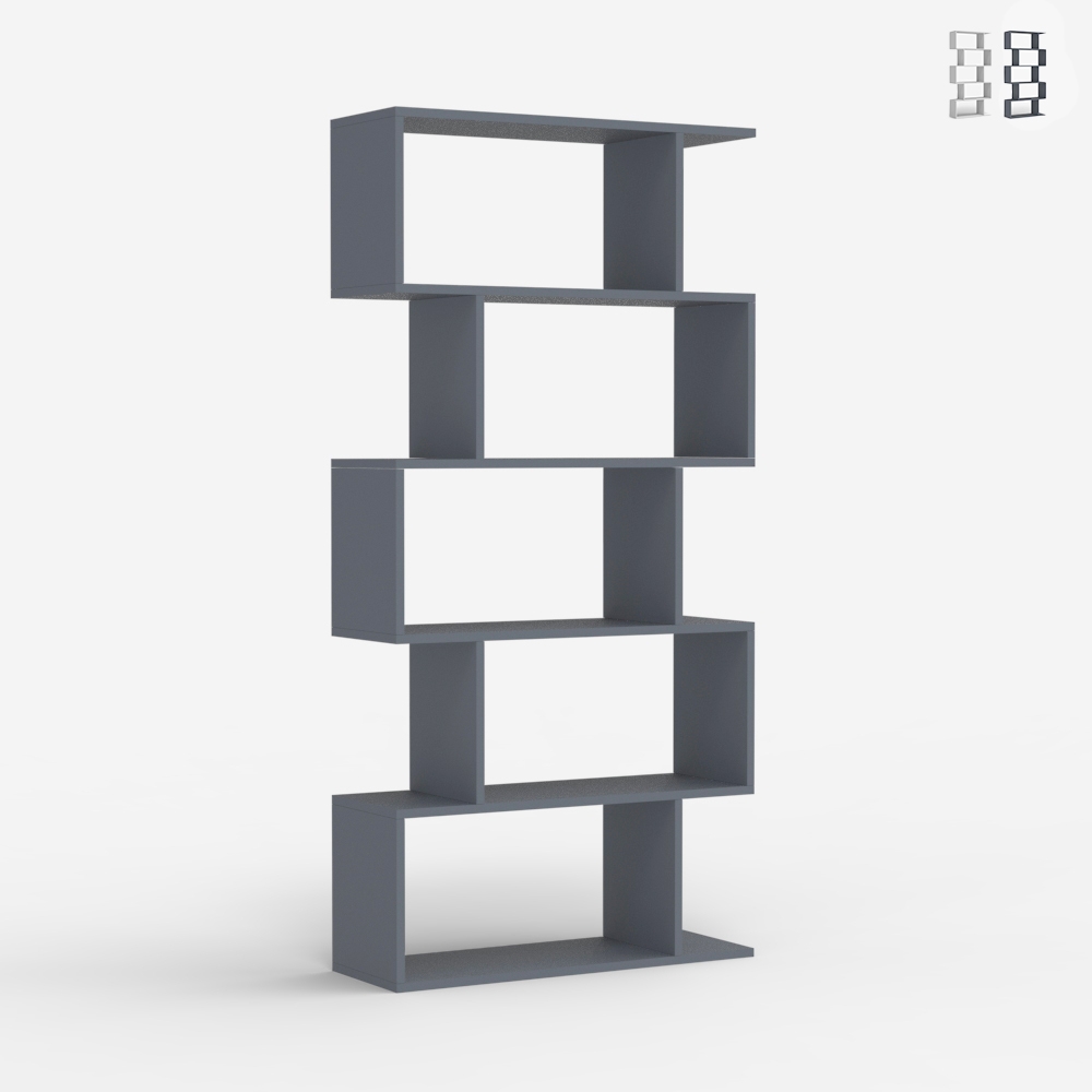 Bibliothèque Moderne Verticale À Fixer Au Mur 5 Étagères Bois Lexis - Gris