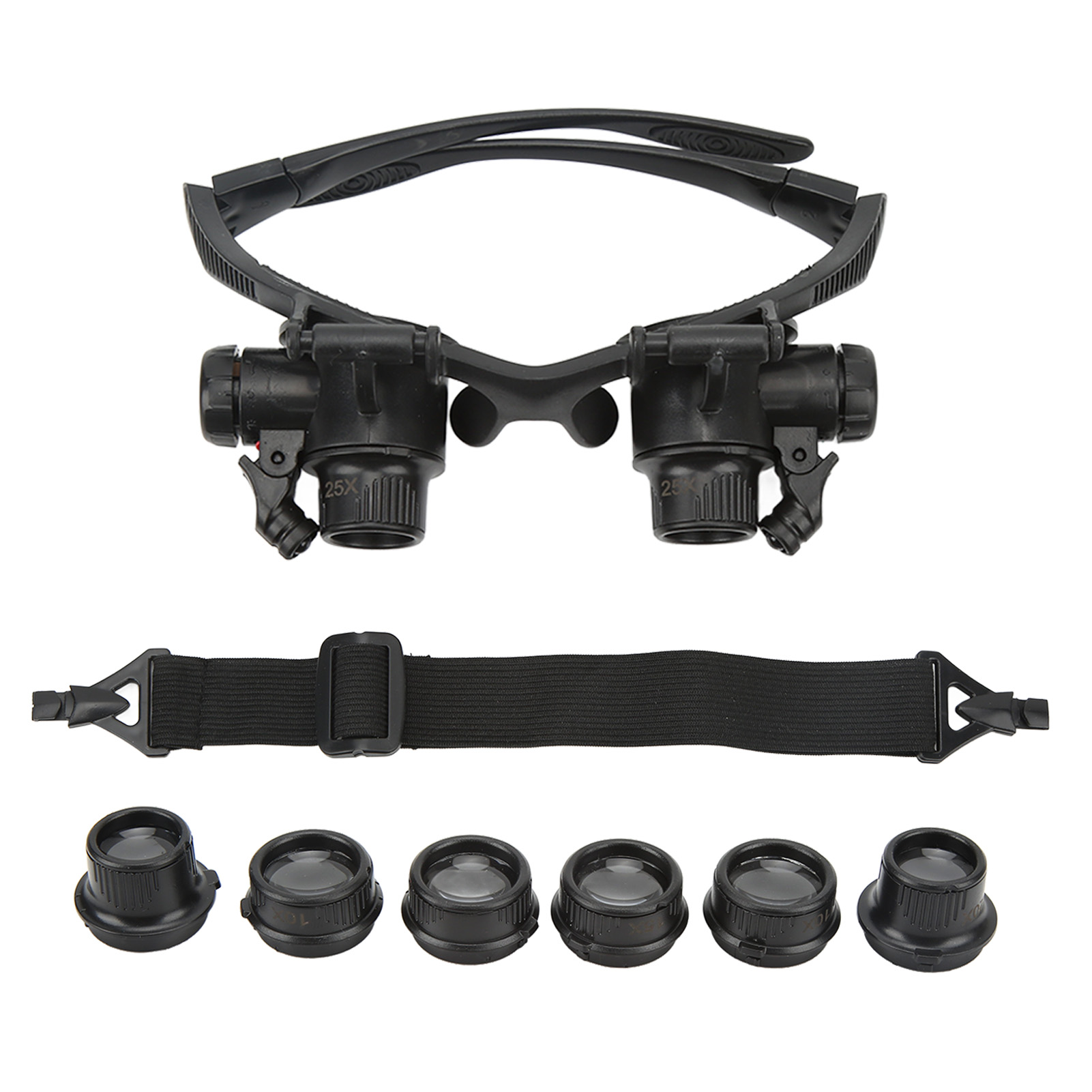 Loupe à main à porter sur la tête, 4 grossissements 10x 15x 20x 25x, éclairage LED, ABS léger