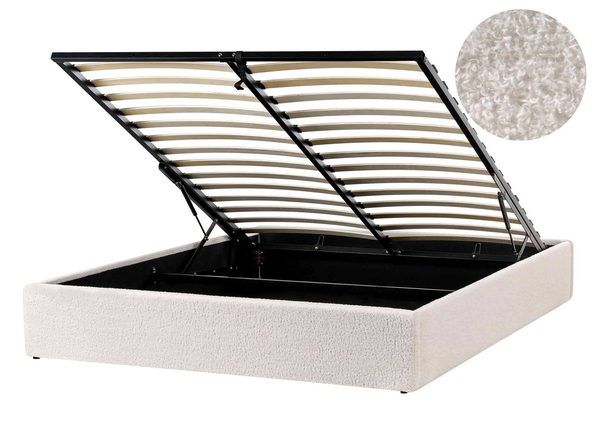 Beliani Ottoman Bed Without Headboard Boucle Dinan 140 X 200 Cm (eu Double) Off-white