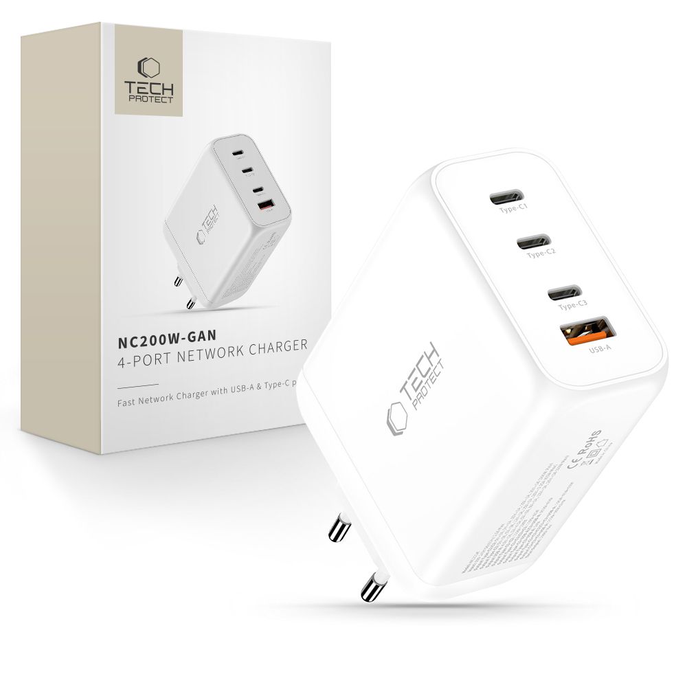 Tech-Protect NC200W-GaN 4-Ports 200W AC Charger - White - Bild 3