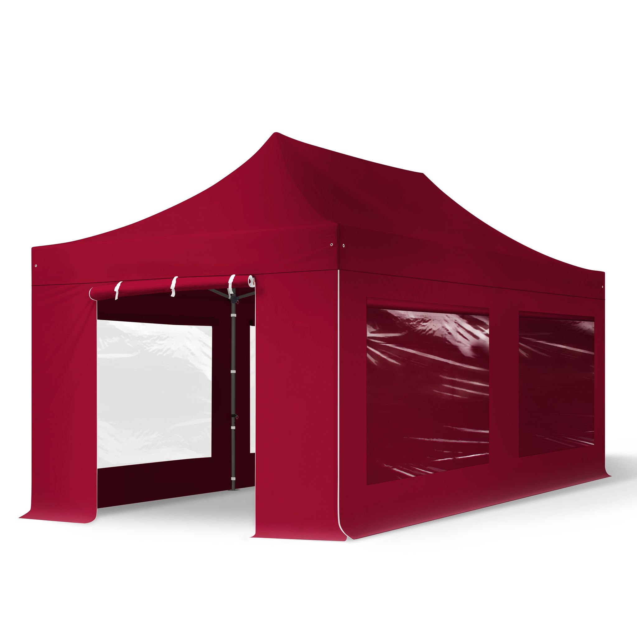 Toolport 3x6m Pop Up Gazebo Premium Steel 40 Mm, Incl. Sidewalls With Panorama Windows, Red High Performance Polyester Approx. 350g/m²