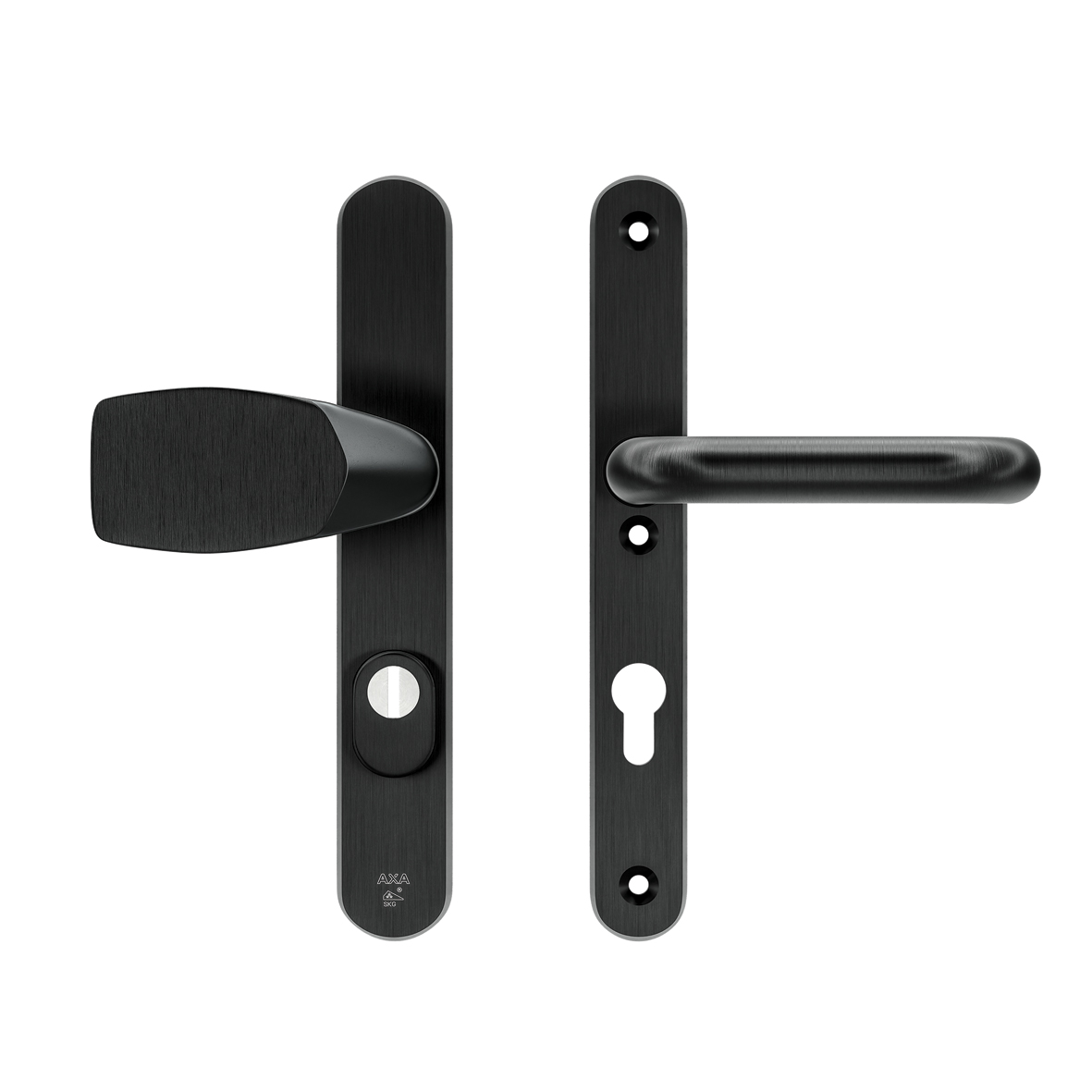 Axa Sicherheits Türbeschläge Set - Oval Plus Smal - Türklinken Mit Langschild - Pc72 Mit Kernziehschutz - Kruk/knopf - Aluminium