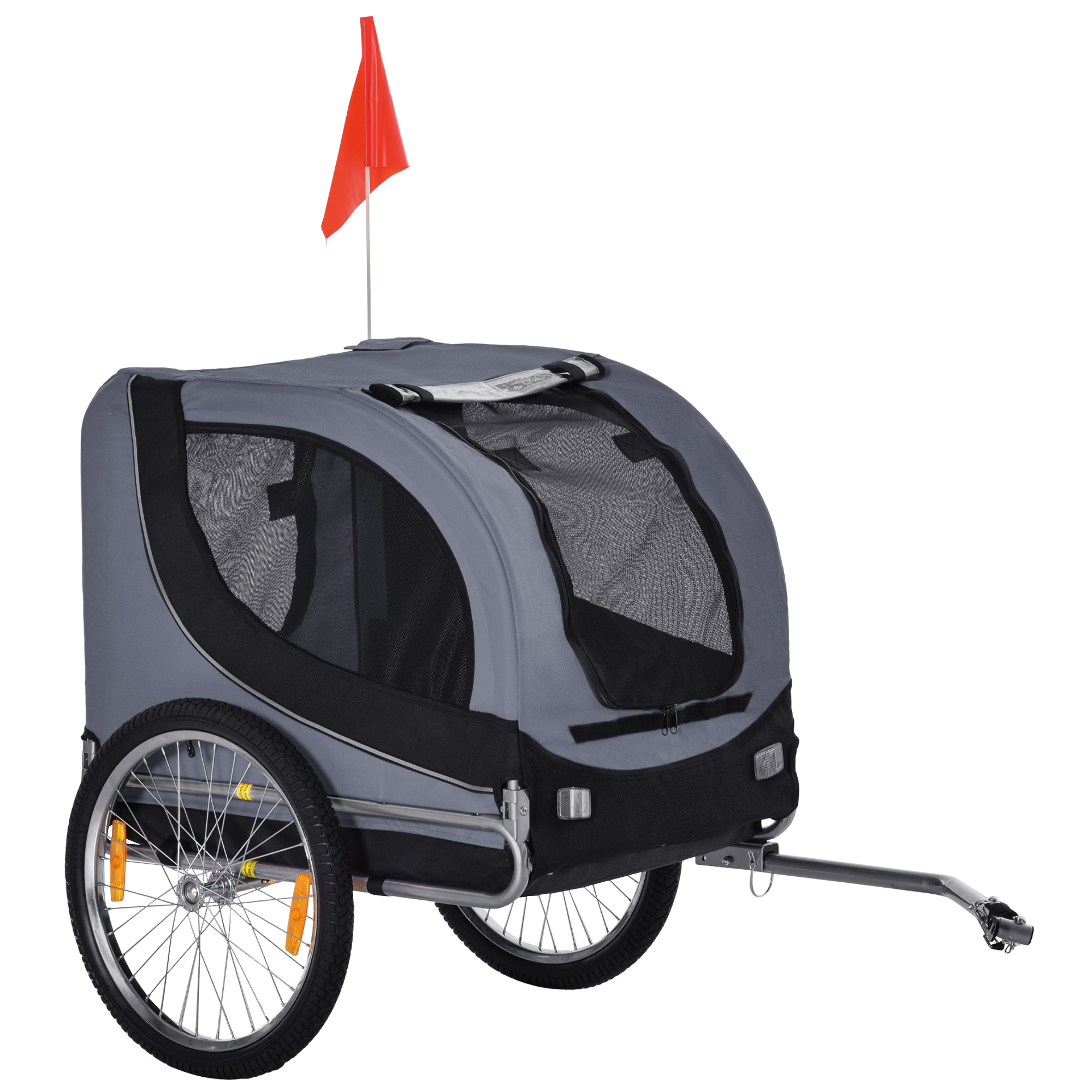 Pawhut - Steel Dog Bike Trailer Pet Cart Carrier For Bicycle Kit Water Resistant Grey