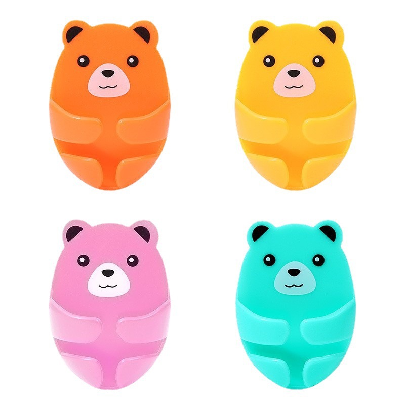 Crochet à ventouse ours en peluche, gel de silice et PVC transparent, multicolore, lot de 4