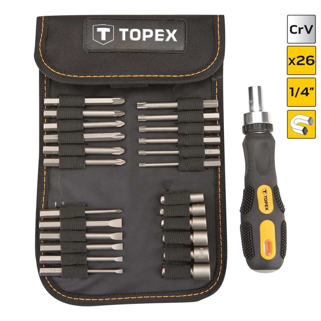 Topex Weiß 26 Tlg. Schraubendreher Bit-Set Crv 1/4"