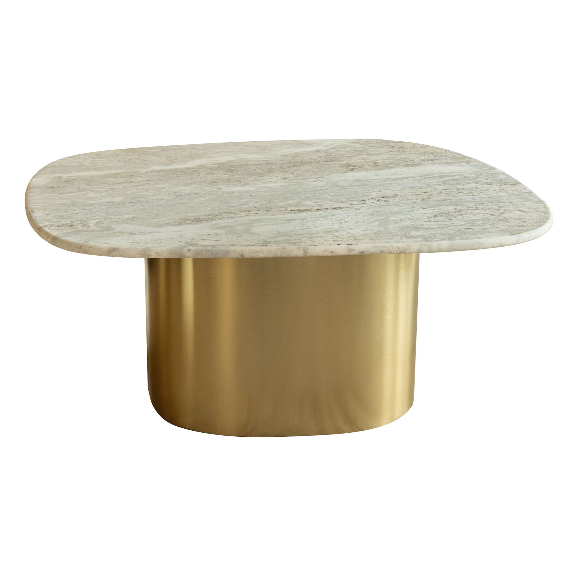 Table Basse Fixe En Marbre Gris 80x73x33 Cm – Pied En Métal Doré