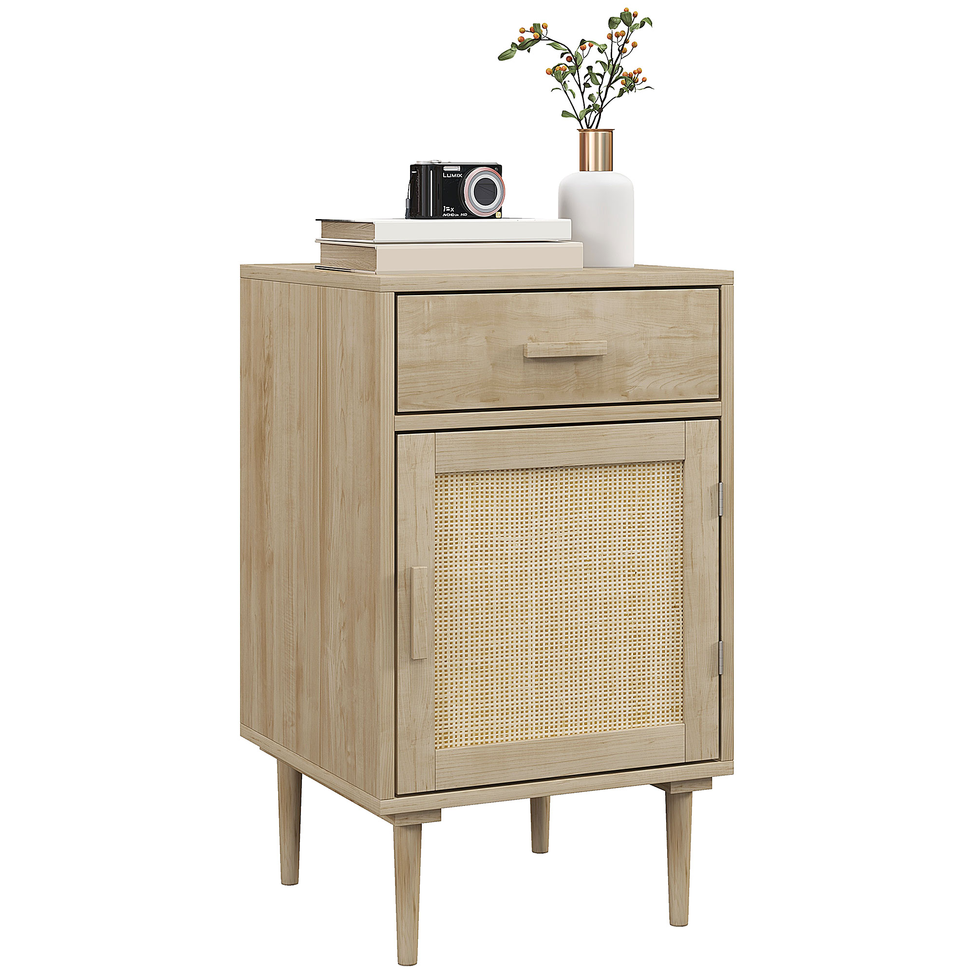Homcom – Table De Chevet En Bois Naturel – 1 Tiroir + Placard Avec