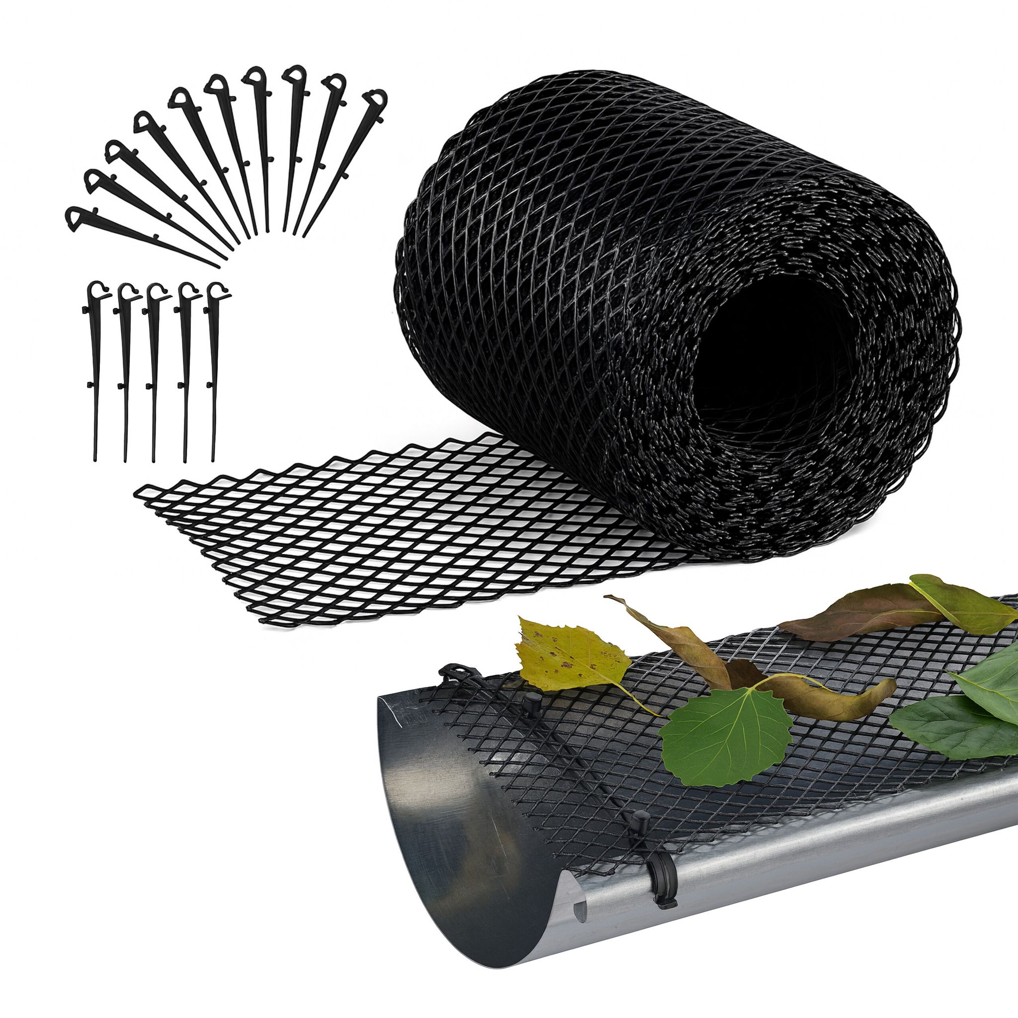 Relaxdays 2 X Gutter Leaf Guards, 6 M Long, 15 Cm Wide, With 30 Clips, Weatherproof, Plastic, Gutter Protection, Black