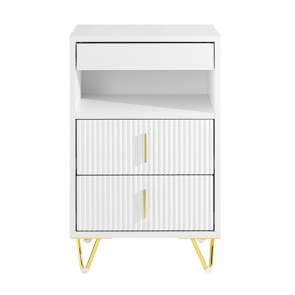 SoBuy Table de Chevet avec 3 Tiroirs et une Étagère, Moderne en Blanc