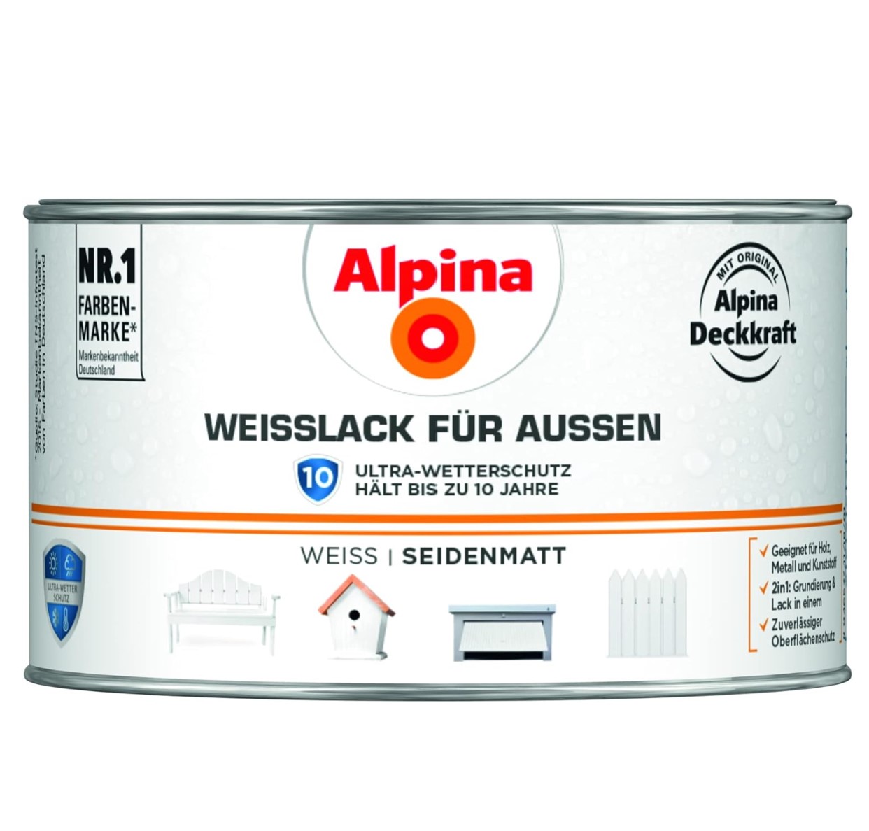 Weißlack, Für Außen, Seidenmatt, 300ml - Alpina