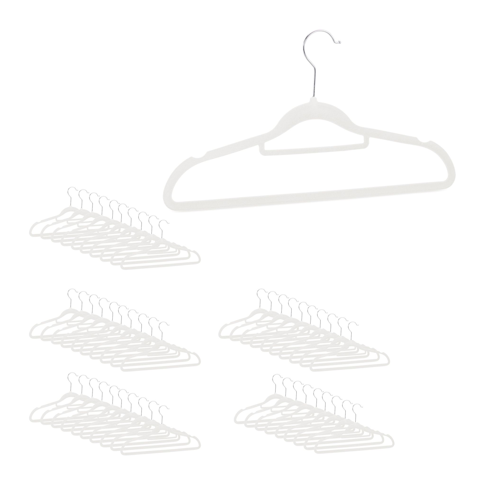Set Relaxdays Xxl 50 Appendiabiti In Velluto Con Barra Portapantaloni E Portacravatte, Antiscivolo, Girevoli, Bianchi