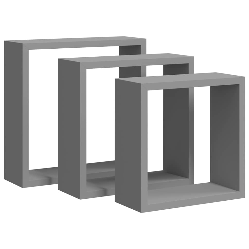 Vidaxl Grau Wall Cube Shelves 3 Pcs Grey Mdf