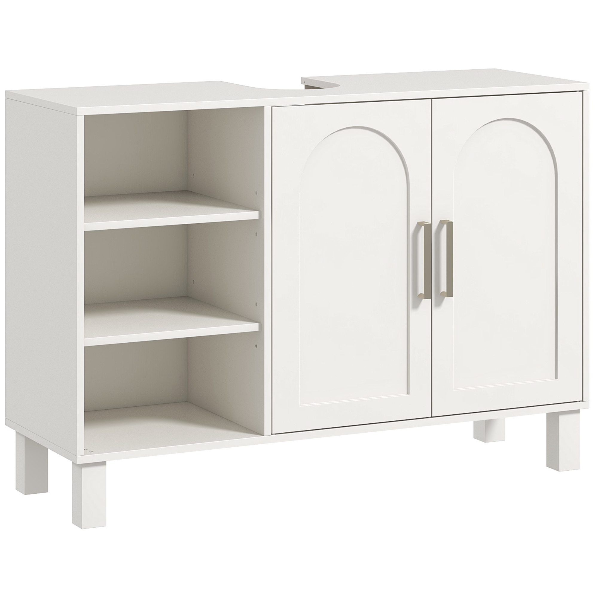 Homcom - Meuble Sous Vasque - 2 Portes, Étagère, 3 Niches - Mdf Crème