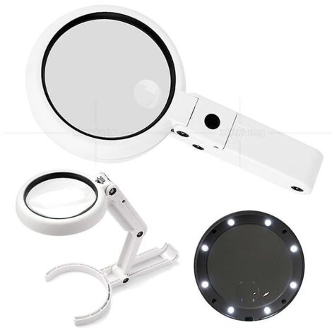 Loupe d'atelier pliable avec éclairage LED, grossissement 3,5x et 10x, alimentation USB