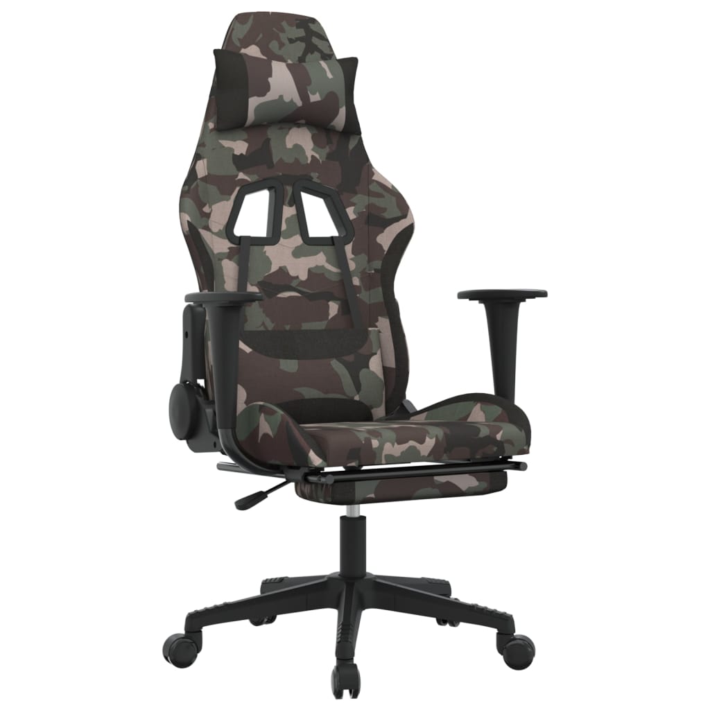 Vidaxl Schwarz Gaming-Stuhl Mit Massage & Fußstütze Camouflage Stoff