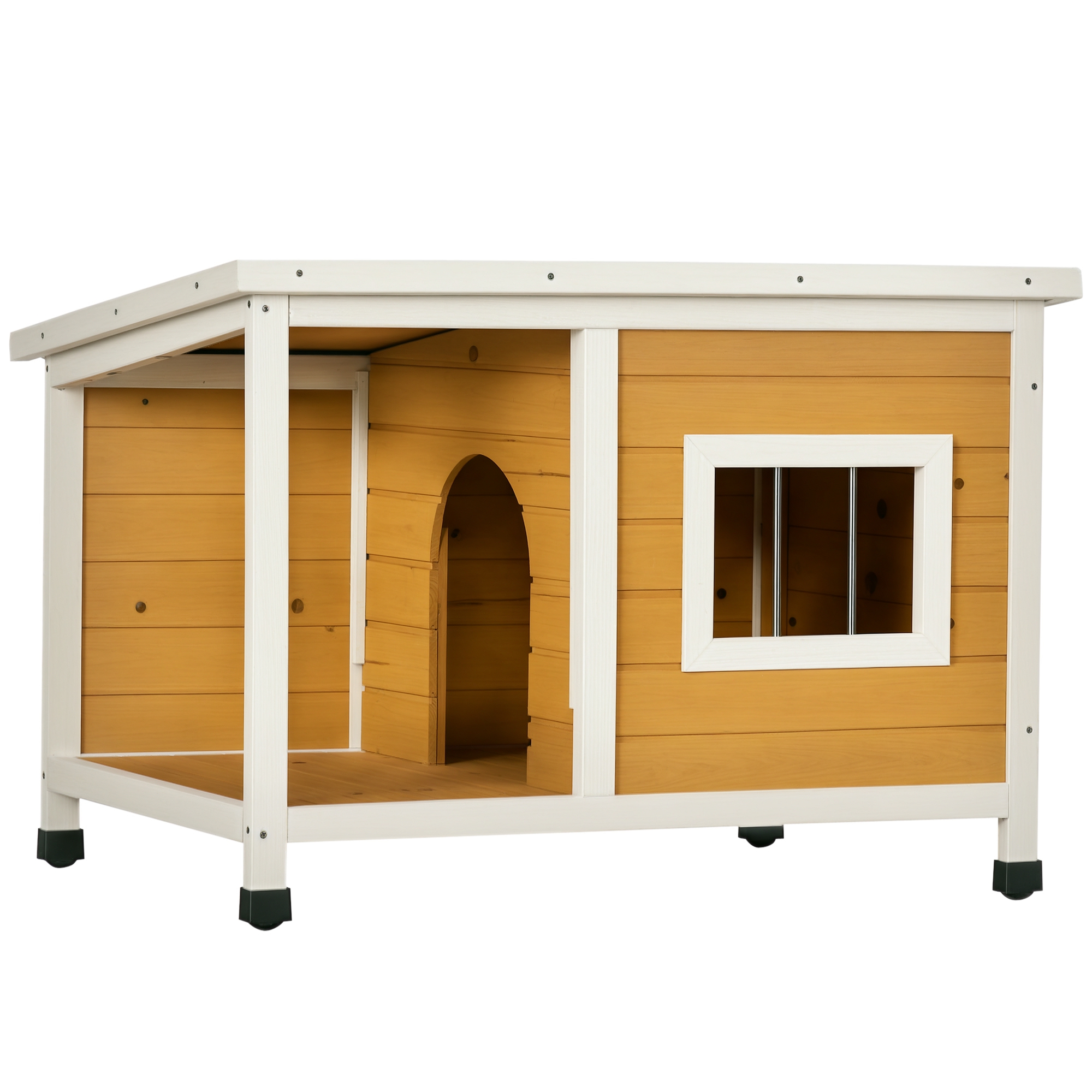 Pawhut - Hundehütte, Tannenholz, Hundehaus Mit Terrasse Und Aufklappbarem Asphaltdach, Hütte Für Kleine Hunde, Indoor, Outdoor, Wetterfest, Orange, 85,5 X 62 X 60 Cm