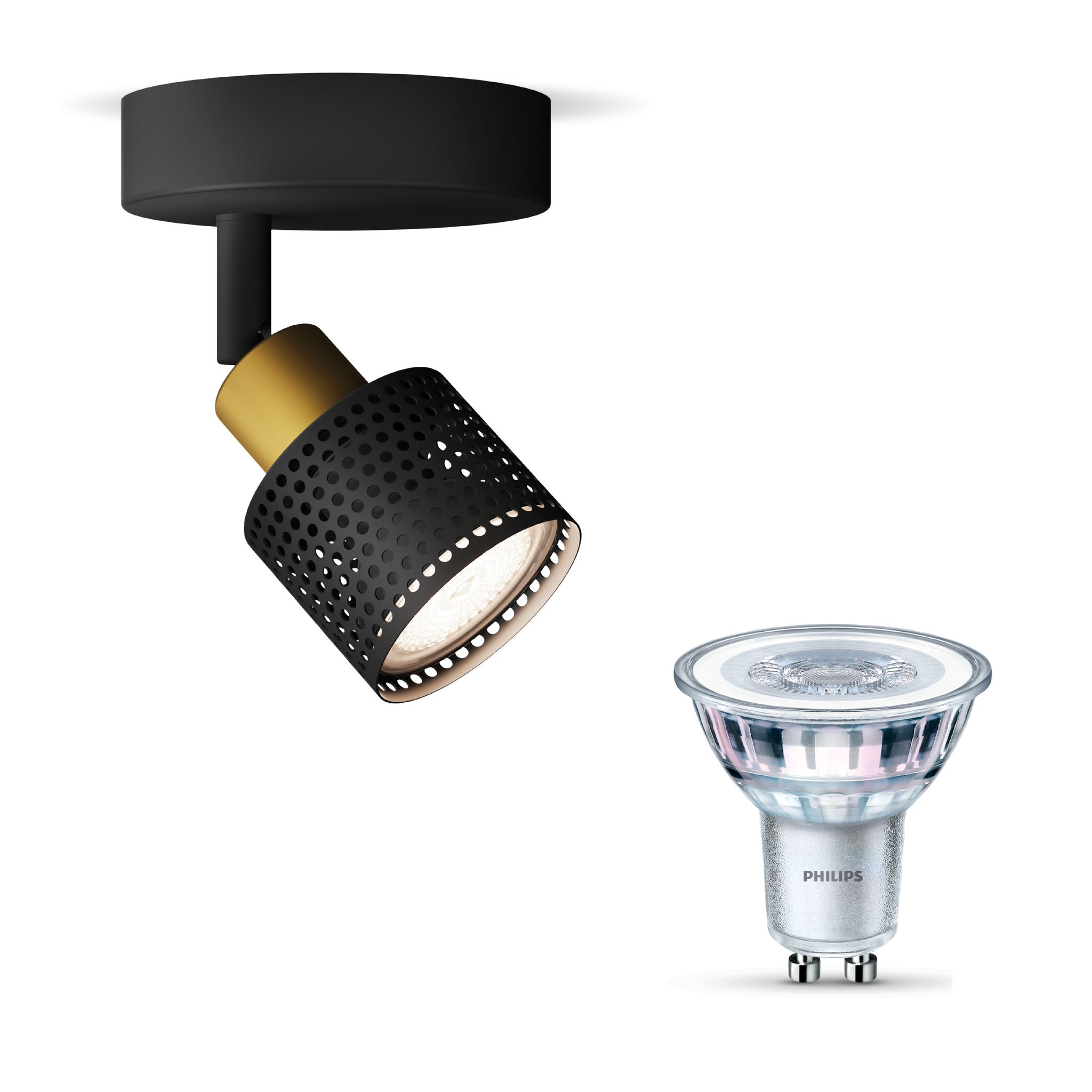 Philips Niall Aufbauspot Für Badezimmer Mit 1 Lichtpunkt Gu10 (schwarz/gold) - Philips Led Gu10 50w Scene Switch
