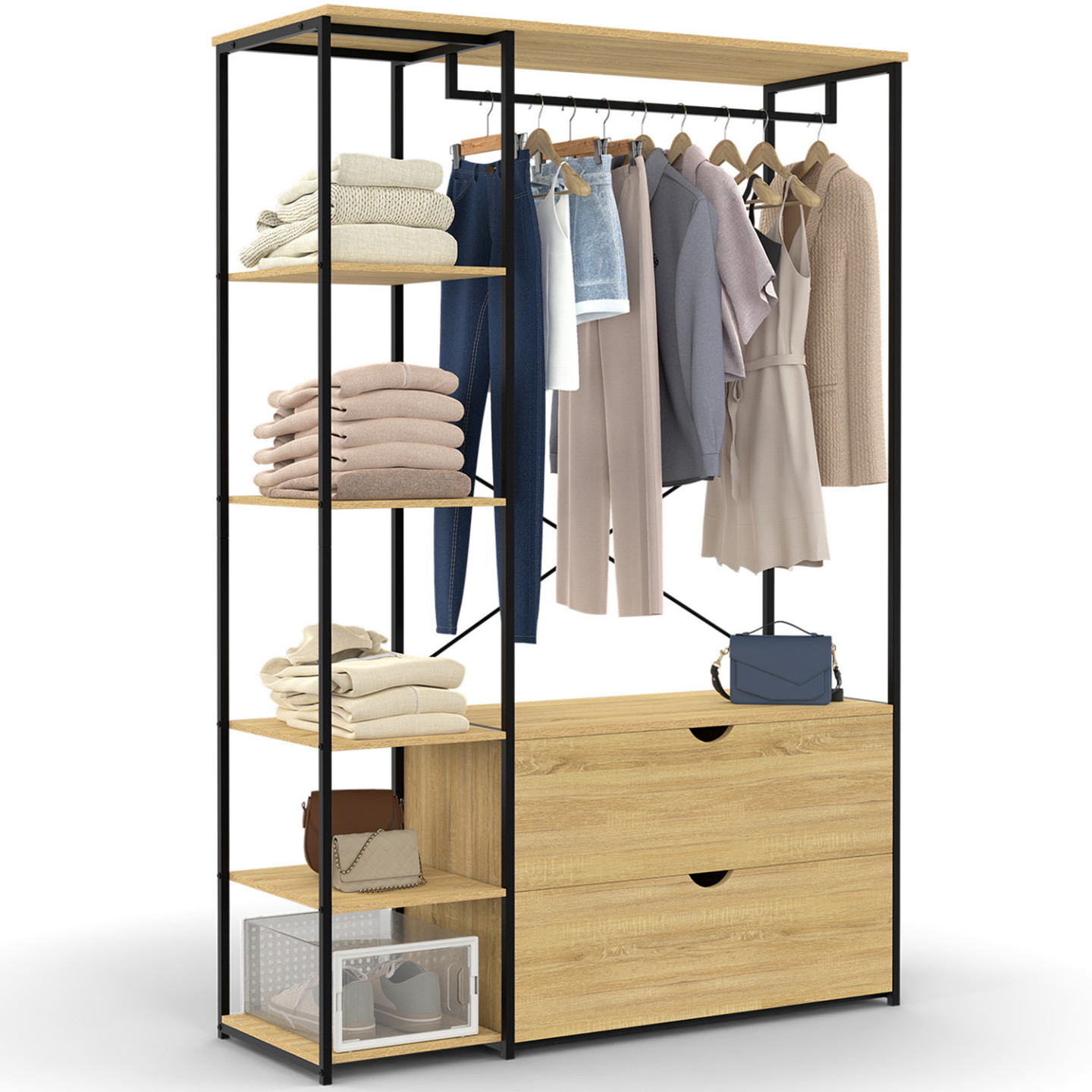 Idmarket – Dressing Penderie Industriel L. 113 Cm – 2 Tiroirs – 5