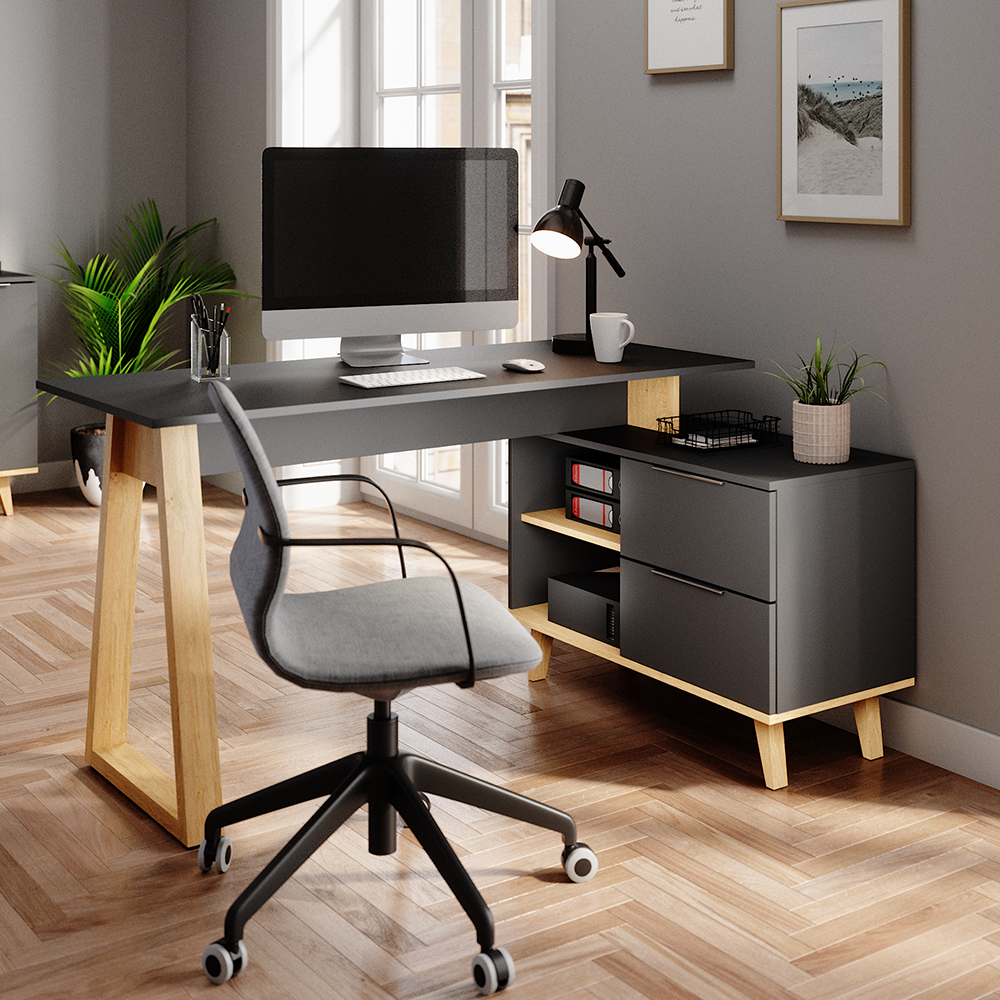 Vicco - Bureau Nautica, Anthracite, 138 X 60 Cm Avec Tiroirs, Xl
