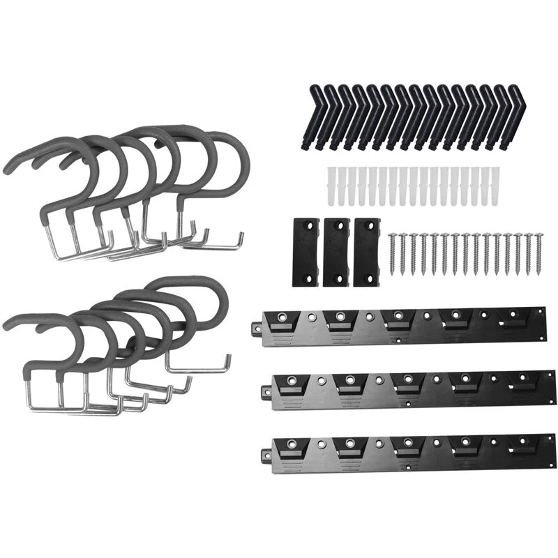 Support mural porte-outils 122 cm pour balai, râteau et outils de jardin, noir