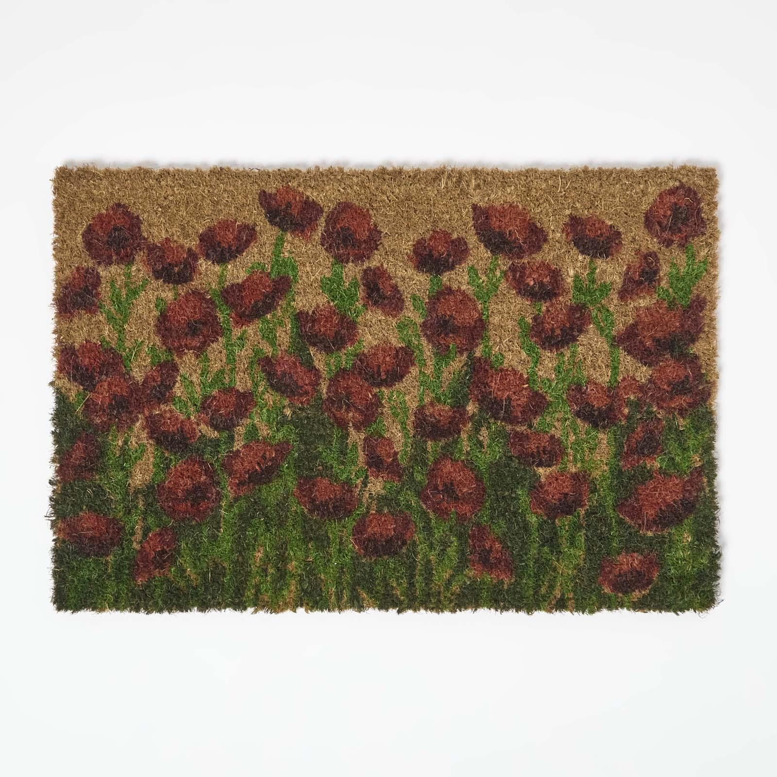 Homescapes Fußmatte Mohnblumen 40x60 Cm – Kokosmatte Mit Blumenmotiv, Rutschfeste Fußmatte Aus Kokos Als Schmutzfangmatte Innen & Türmatte Außen
