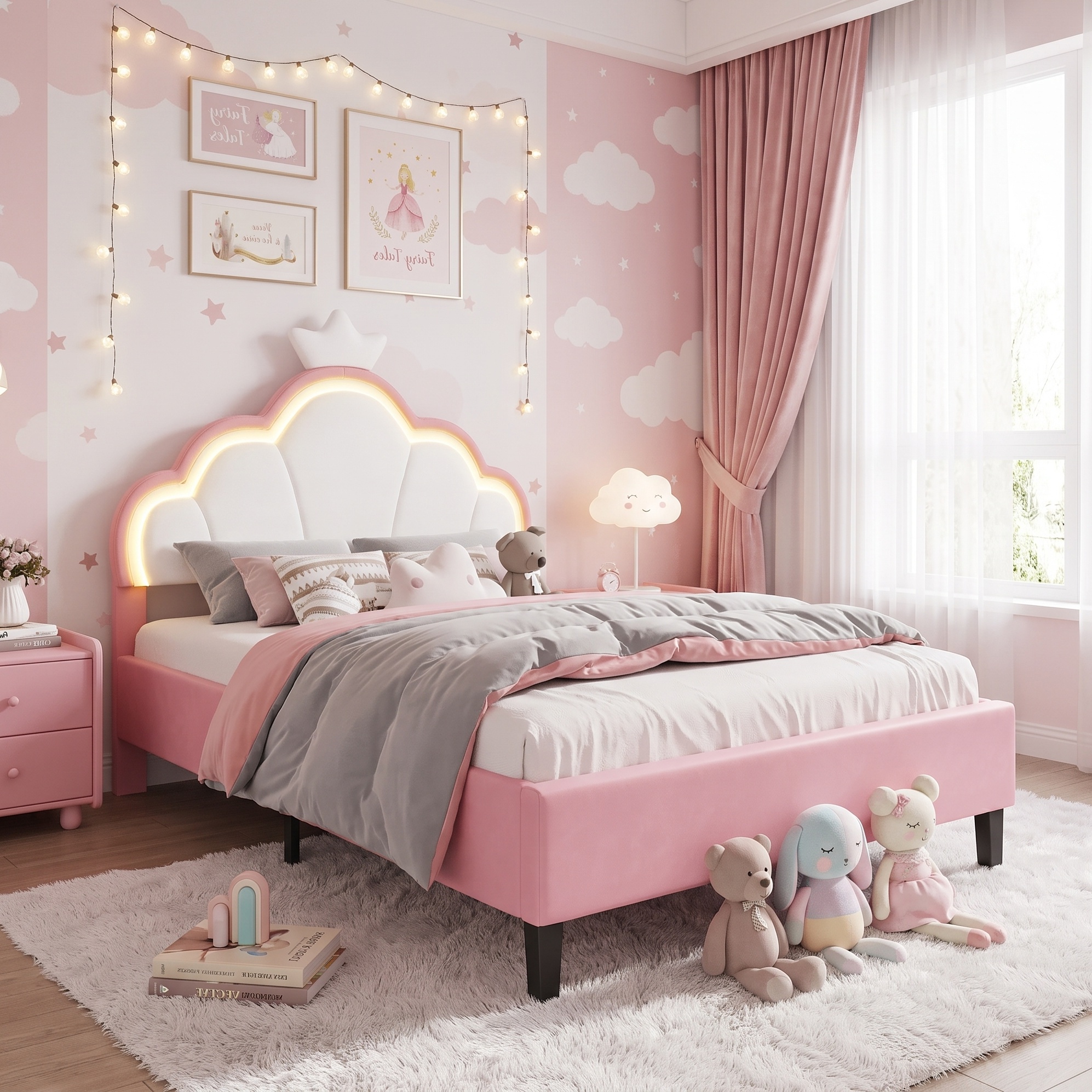 Lit Enfant Fille 140x190 Cm, Avec Led