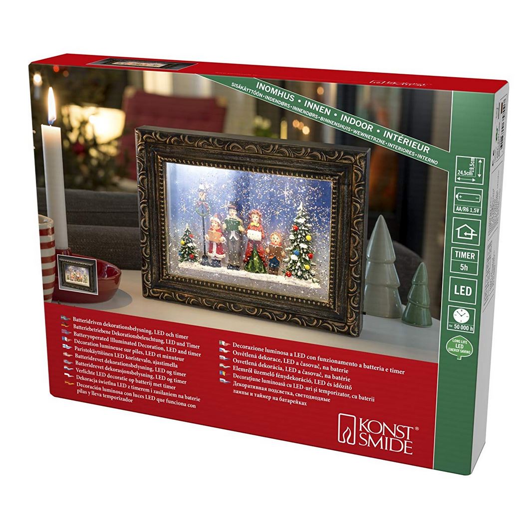Konstsmide - Weihnachtslaterne für drinnen - Bemalung mit Weihnachtschor - Warmweiß - 19,5x14,5cm - Schneelaterne - Batteriebetriebene Weihnachtsbeleuchtung inkl. Timer - Image 4