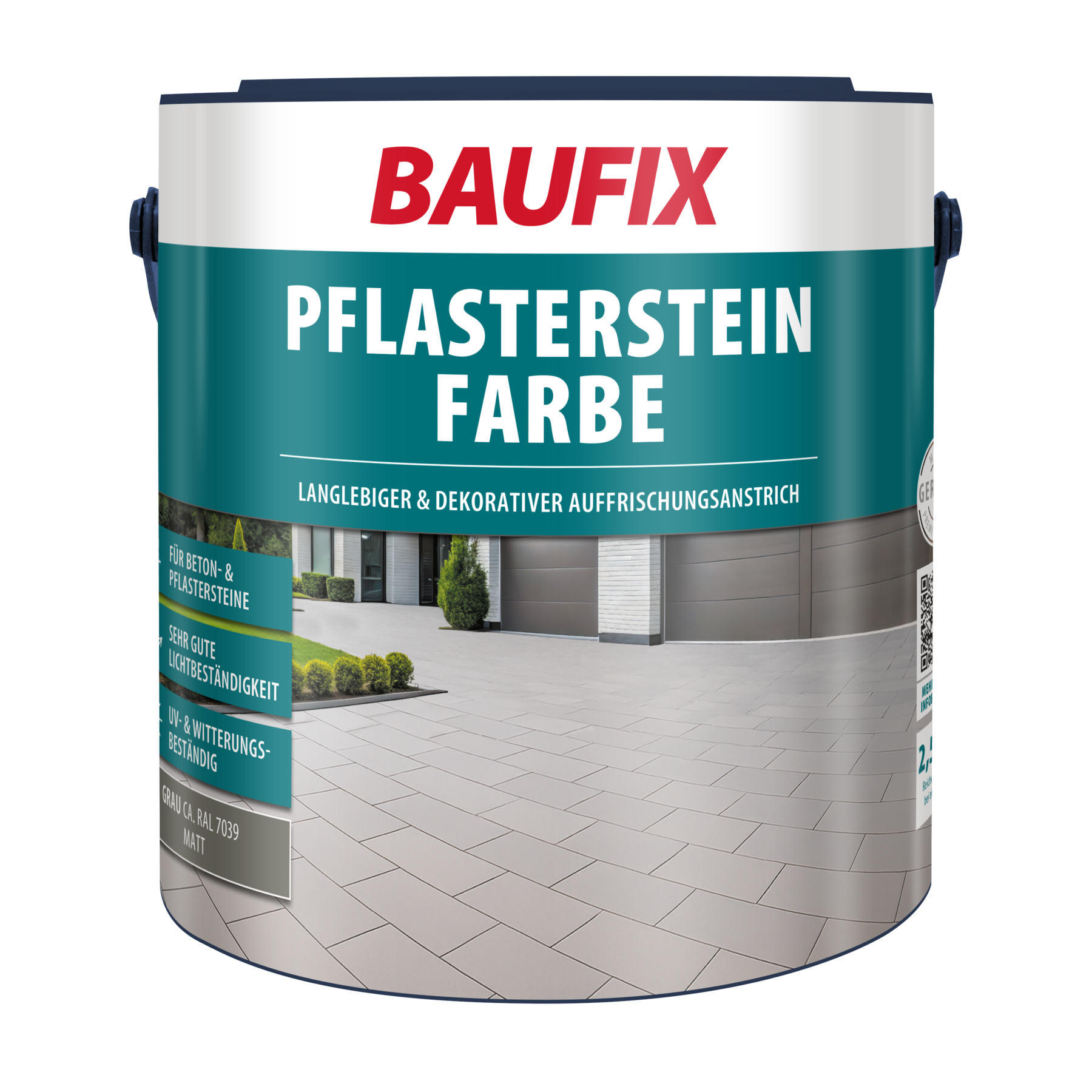 Baufix Pflasterstein Farbe Grau Matt, 2.5 Liter, Beton- Und Bodenfarbe