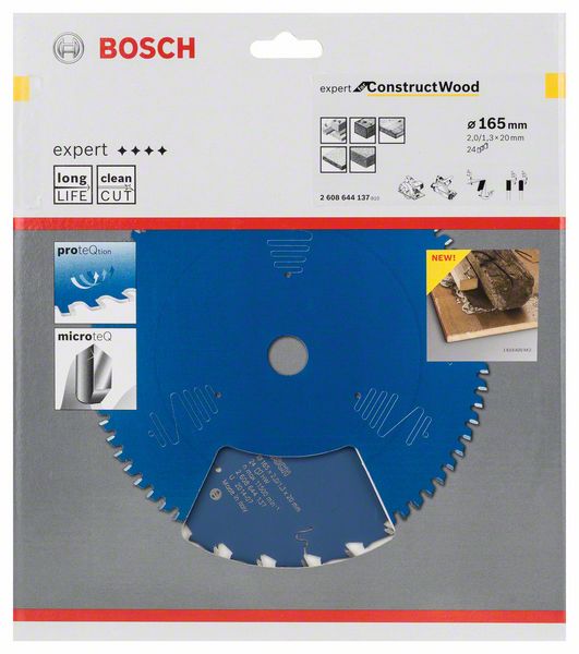 Photo de Lame De Scie Circulaire Expert For Construct Wood Ø20mm - 165 X 20 X 2,0 Mm, 24 - 2 608 644 137 Bosch