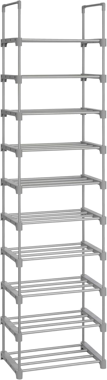 Songmics – Étagère À Chaussures 10 Niveaux – Dimensions 45 X 30 X 174 Cm – Cadre En Métal Gris – Charge Max. 5 Kg/niveau – Lsa025g02
