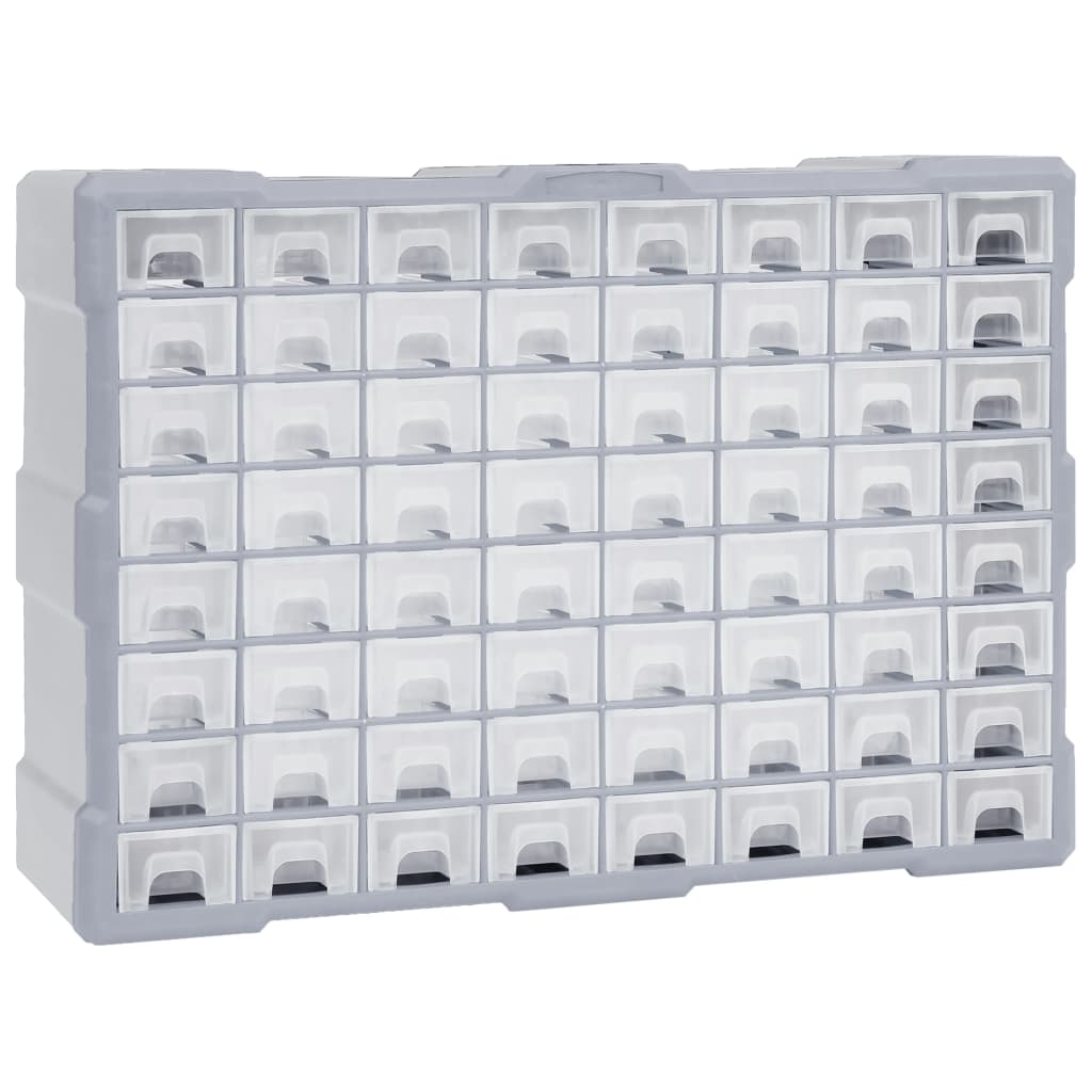 Organisateur 64 tiroirs en plastique PP gris, boîte à vis et clous, 52 x 16 x 37,5 cm