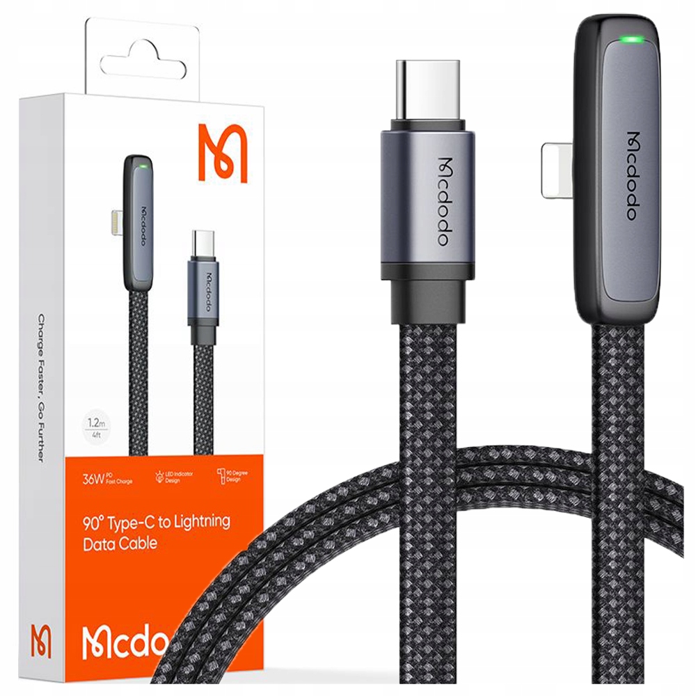 Oem Jungen Schwarz Mcdodo Abgewinkeltes Usb-C Lightning-Kabel, Flach, 36 W, Für Iphone 12, 13, 14, 1 M