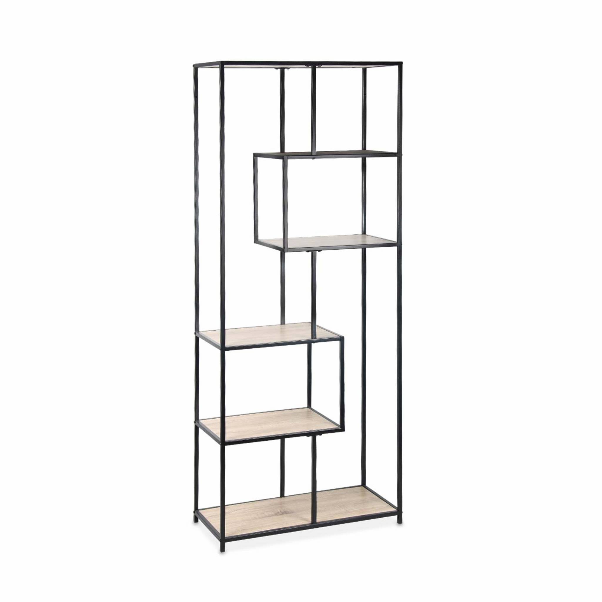 Etagère En Métal Noir Et Décor Bois - Loft - Bibliothèque 6 Niveaux. L