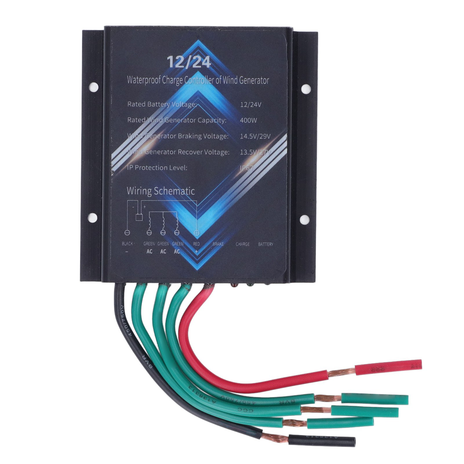 Régulateur de générateur éolien 400 W 12/24 V, contrôleur étanche en alliage d'aluminium avec freinage automatique