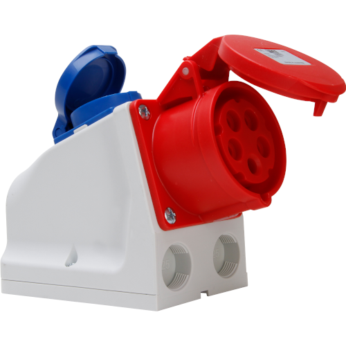 Kopp - Cee-kombi-wandsteckdose: Cee-steckdose+schutzkontakt-steckdose, Klappdeckel, Farbe: Grau-rot-blau - 100400005