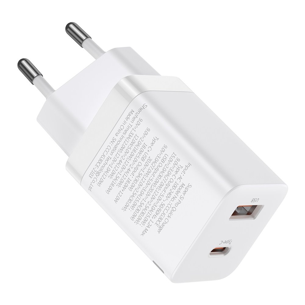 Baseus Weiß Super Si Pro Netzladegerät, 30W, 3A, 1 X Usb-A - 1 X Usb-C, Ccsupp-E02 - Bild 3