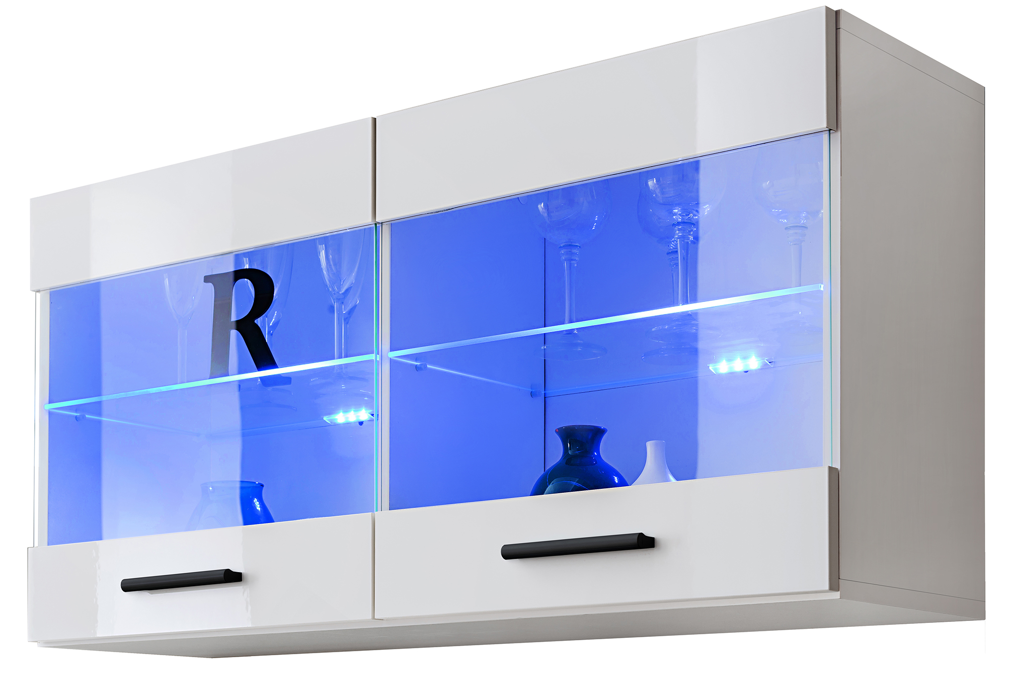 Extreme Furniture - Vitrines Murales T25, (lxhxp): 100 X 50 X 30, Corps En Blanc Mat, Façades En Blanc Brillant, Sans Led