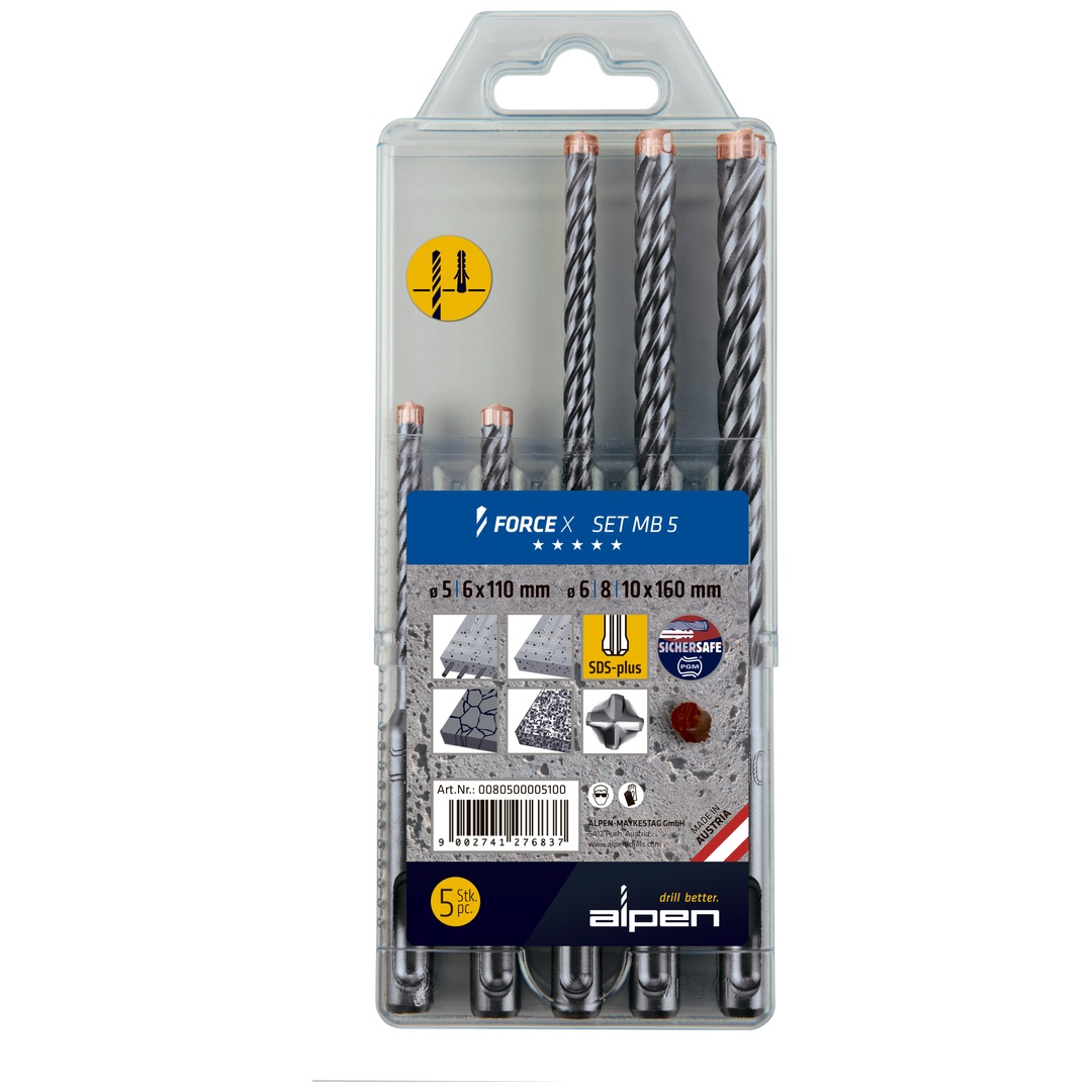 Alpen Ds+ Force X Mb 5 0080500005100 Bohrer-Set Für Beton 5 Teile 5 Mm, 6 Mm, 8 Mm, 10 Mm Sds-Plus 1 Stk. 9002741276837 - Image 4