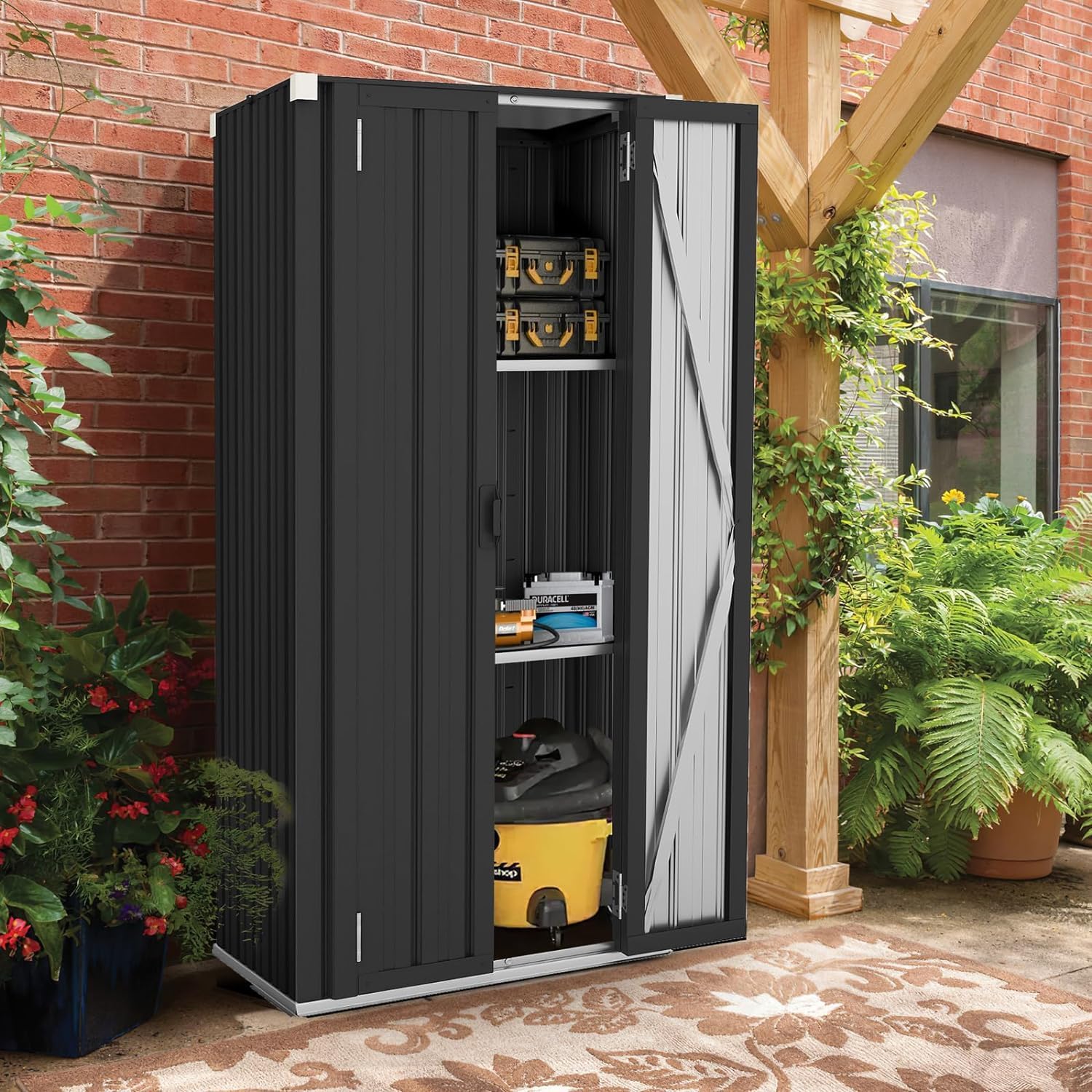 Yodolla – Armoire De Jardin En Acier Galvanisé 3 Étagères Modulables – Résistante Aux Intempéries Et Au Feu – Rangement Extérieur Durable