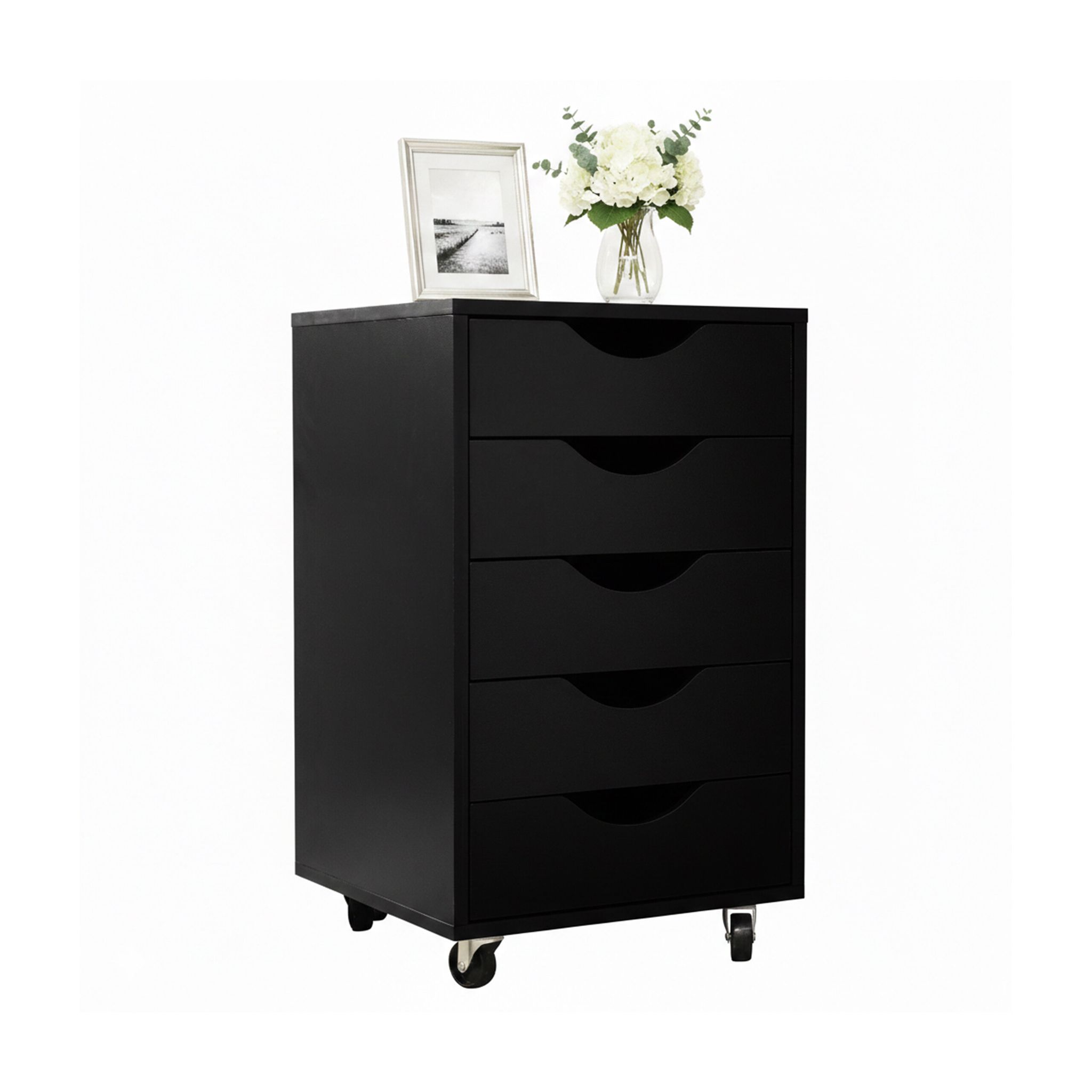 Relaxdays Rolling Cabinet, 5 Drawers, H X W X D, 66.5x40x40 Cm, Under-desk Filing Cabinet, Black