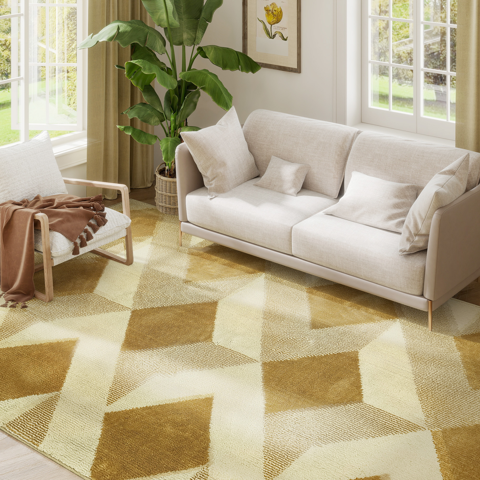 Tapis De Salon Moderne, Hypoallergénique Et Lavable, Effet 3d, 230 X 160 Cm, Jaune