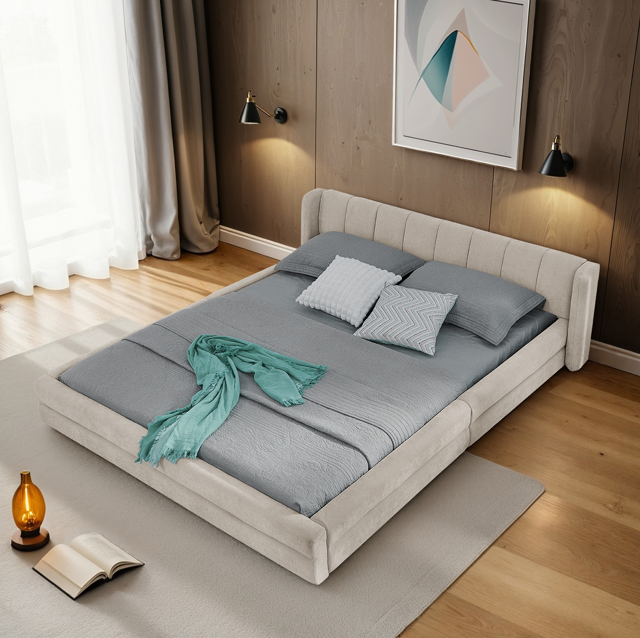 Covreo Polsterbett 140/200 Cm Beige Aus Chenille Mit Ergonomischem Kopfteil