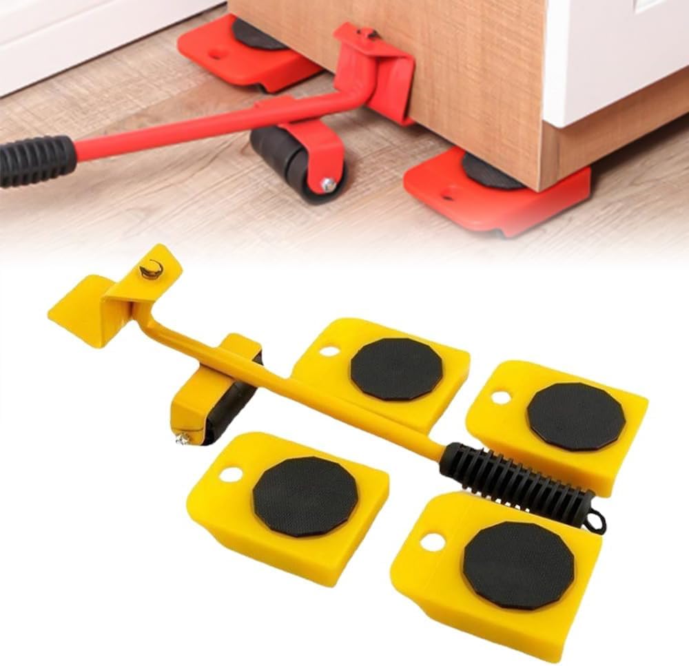Kit de déménagement avec manivelle et 4 patins de glissement, acier au carbone et ABS