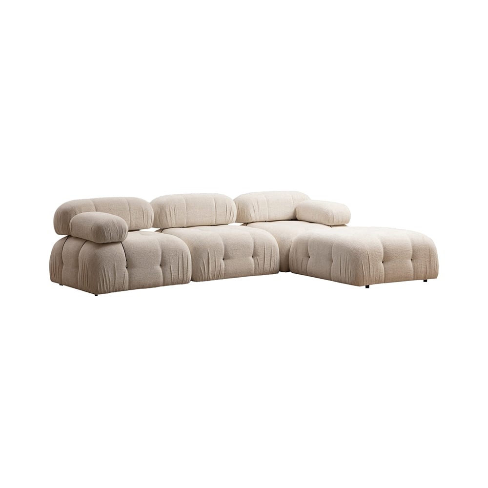 Cotecosy Beige Modulsofa 4-Sitzer Mit Fußhocker Aus Stoff Bubble 3Sp