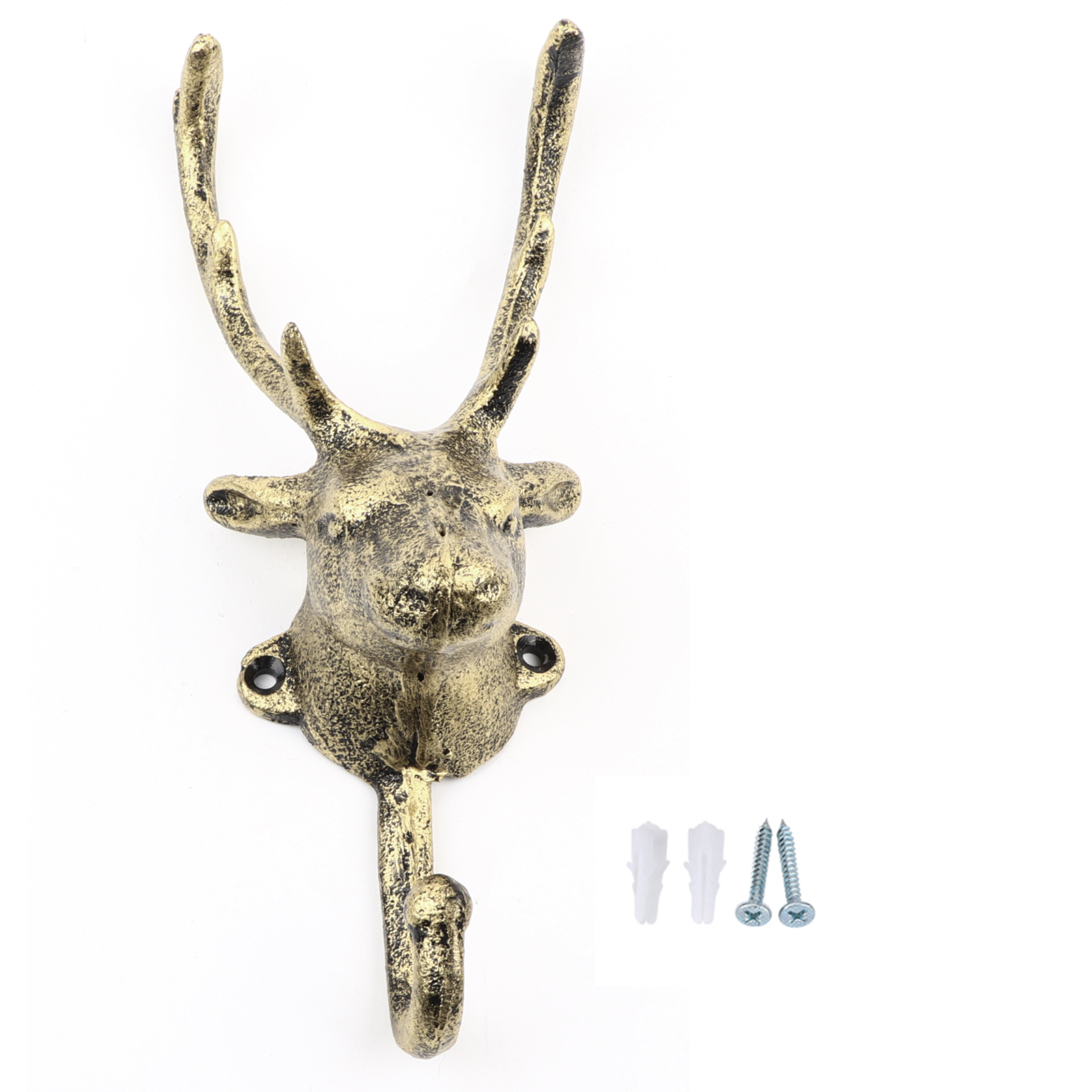 Crochet mural tête de cerf en fer robuste, 24,5 cm, pour manteaux et clés, finition bronze