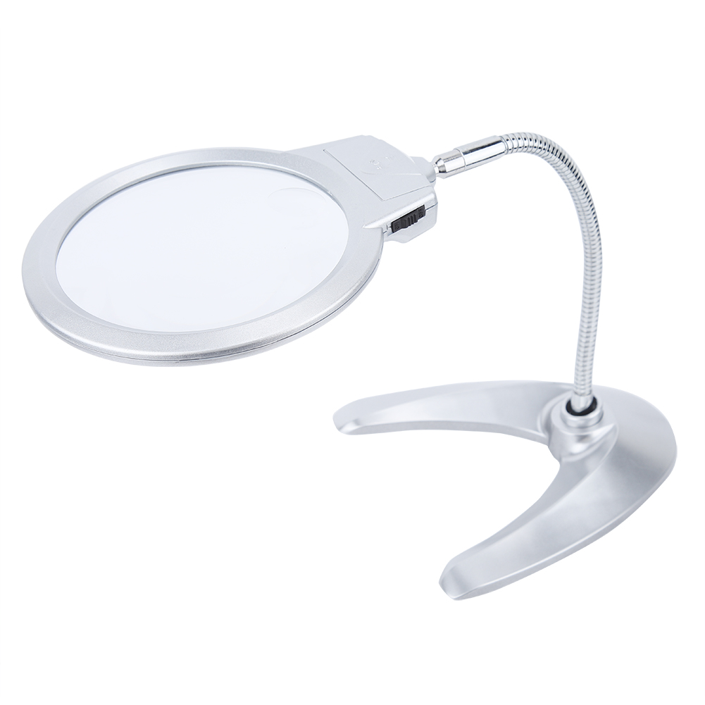 Loupe avec lampe LED sur tuyau flexible, pince de bureau pour lecture, mains libres