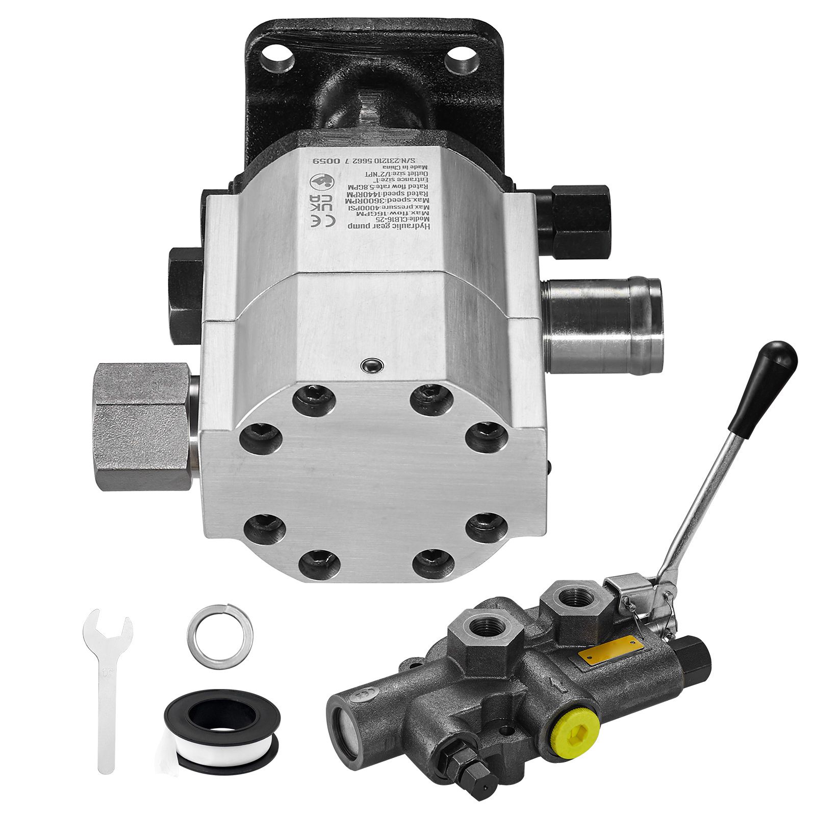 Pompe hydraulique 2 étages pour fendeuse à bois, 60,6 L/min, 27,6 Mpa, vanne incluse, entraînement 3600 tr/min