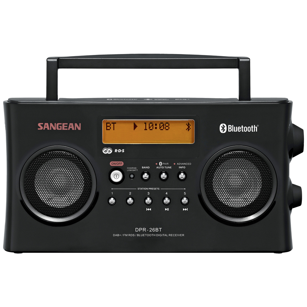 Sangean Schwarz Dpr-26 Bt Kofferradio Dab+, Ukw Aux, Bluetooth® Akku-Ladefunktion