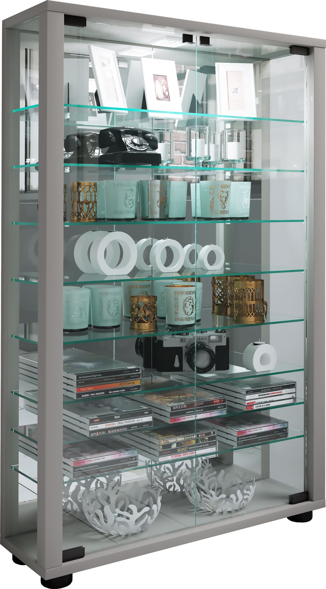 VCM Vitrine »Lumo«, BxH: 59 x 91,3 cm, Holzwerkstoff/Glas - silberfarben - Image 2